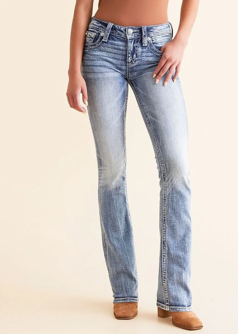 NWOT Miss Me Rare Cowboy Western Theme Premium Denim Jeans Tailor Boot Size 27 - Picture 2 of 16
